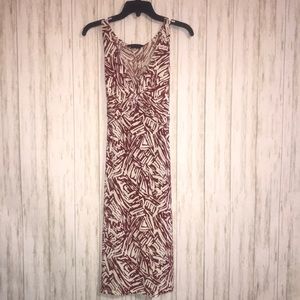BCBGMaxazria Dark Red and White Twist Front Dress